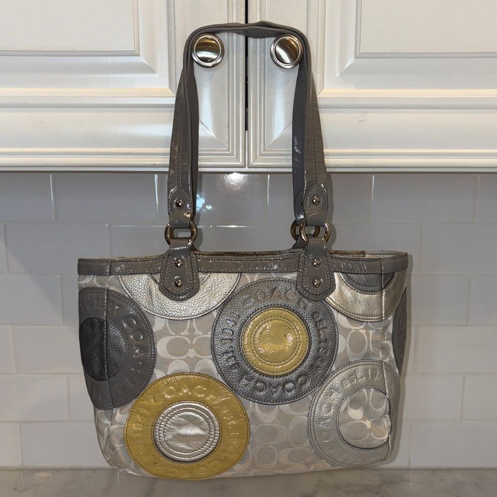 Coach Bag Purse Handbag Leather Galaxy Snap Head Metallic Patchwork Tote Bag